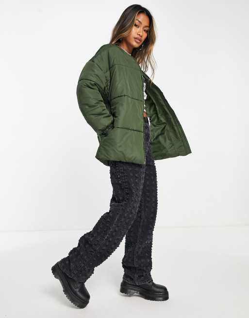 Collarless hot sale puffer coat