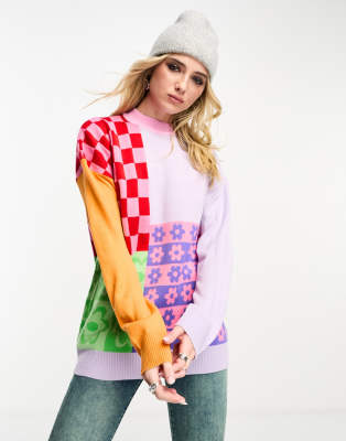 Violet Romance colour block multi print jumper