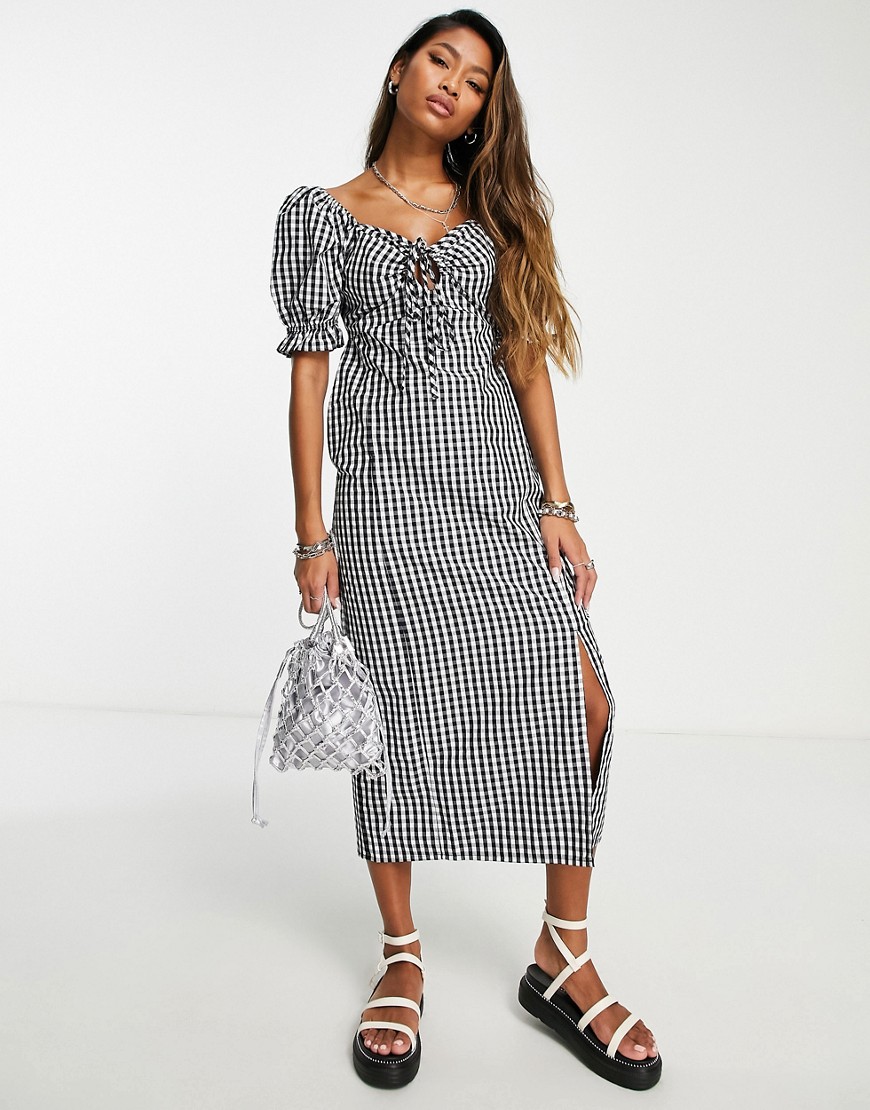 Violet Romance Cotton Midi Dress With Tie Front In Gingham-black | ModeSens