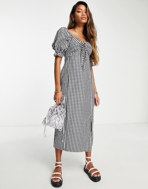 cotton gingham midi dress (XS) 60s/70s Light Blue Gingham Midi Dress