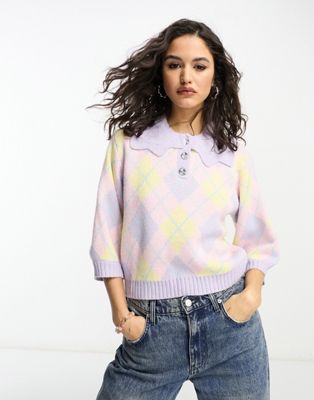 Violet Romance cropped jumper in pastel argyle - ASOS Price Checker