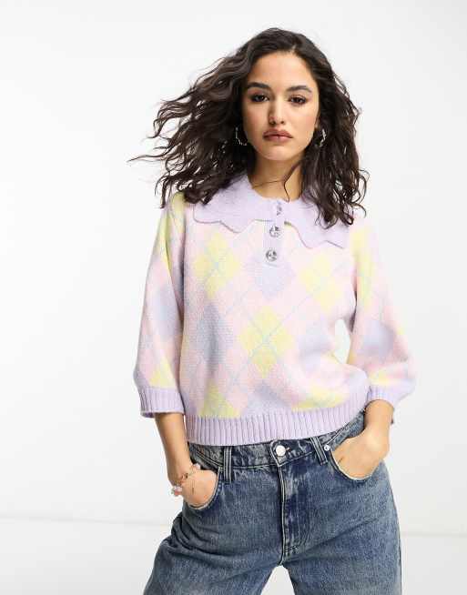 Violet Romance cropped jumper in pastel argyle | ASOS