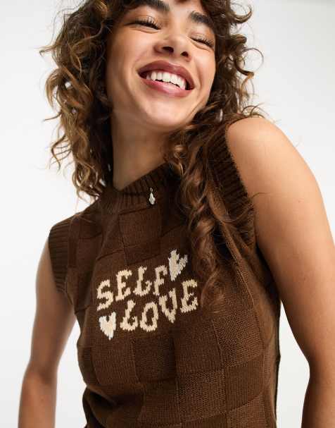 Violet Romance cropped knitted vest in chocolate brown - view 1