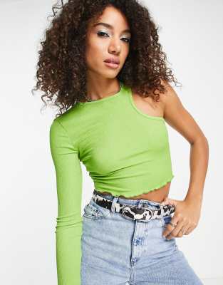 Violet Romance cut out one shoulder top in lime-Green