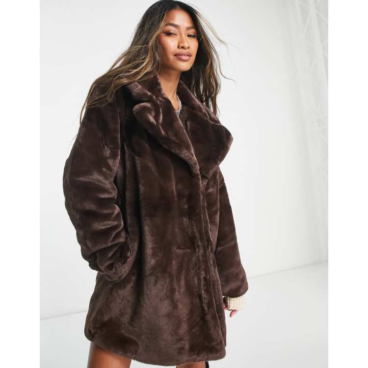 Violet Romance faux fur coat in chocolate brown | ASOS