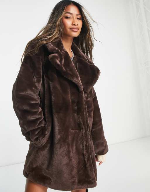 Violet Romance faux fur coat in chocolate brown | ASOS