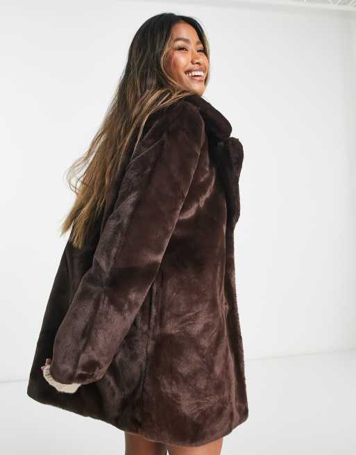 Violet Romance faux fur coat in chocolate brown