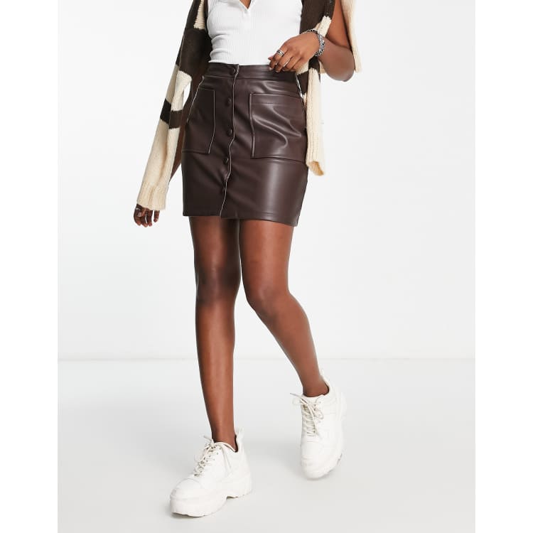 Chocolate brown outlet leather skirt