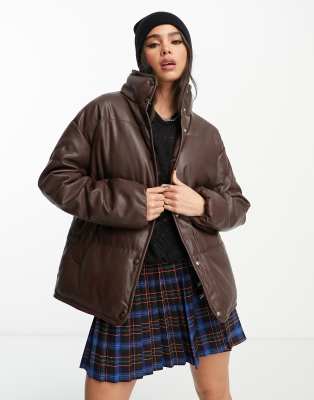 Violet Romance faux leather jacket in chocolate brown - ASOS Price Checker