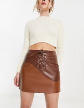 ASOS DESIGN festival suede patchwork western style mini skirt in