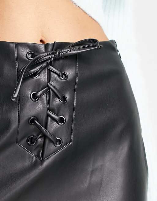 Faux leather lace outlet up mini skirt