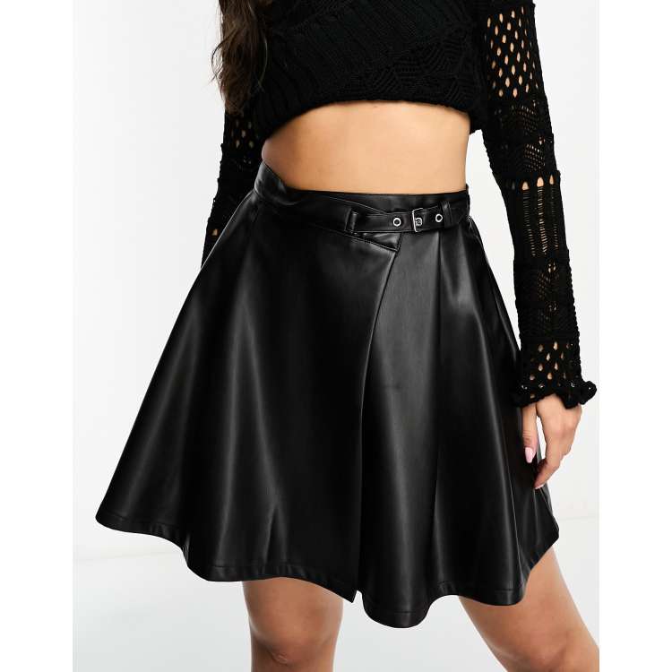 Violet Romance faux leather pleated mini skirt with belt in black