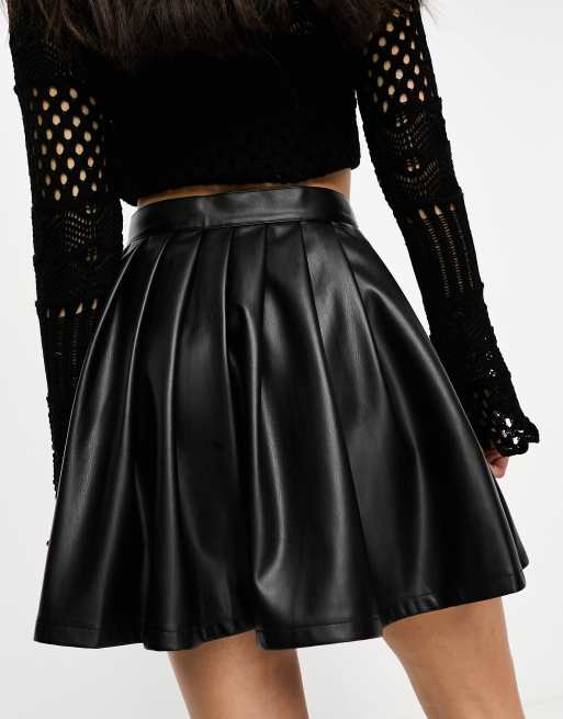 ASOS DESIGN leather look skater mini skirt in black