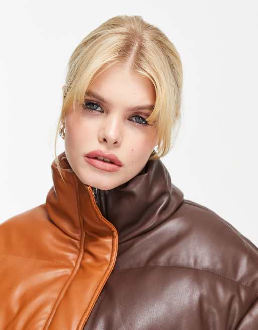 Faux leather puffer jacket - pull&bear