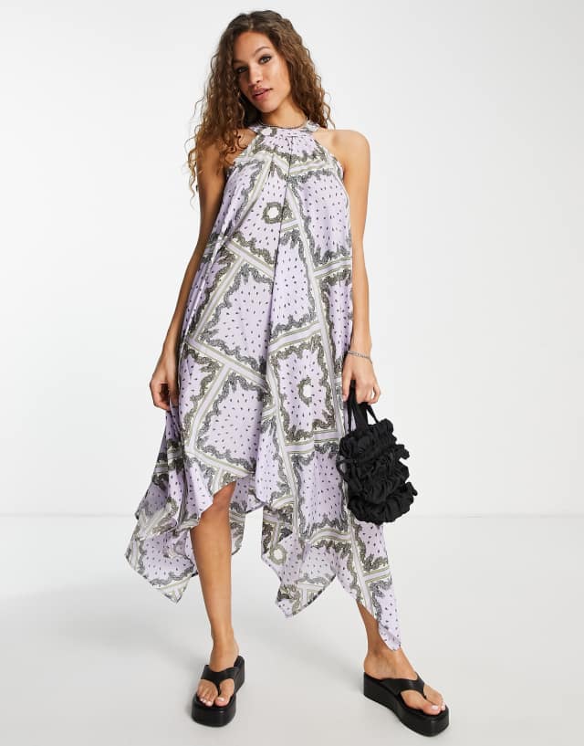 Violet Romance floaty trapeze midi dress in scarf print