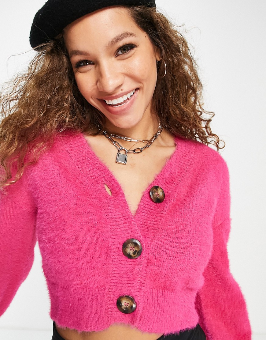 Violet Romance fluffy knit cardigan in bright pink
