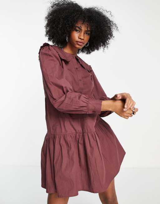 Violet Romance frill collar cotton mini dress in berry | ASOS