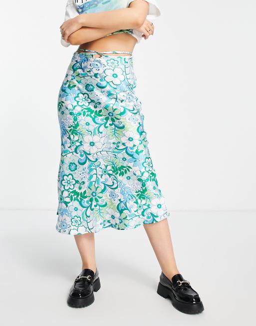 Violet Romance - Gonna midi in raso a fiori anni '70 in coordinato, 4 di 4