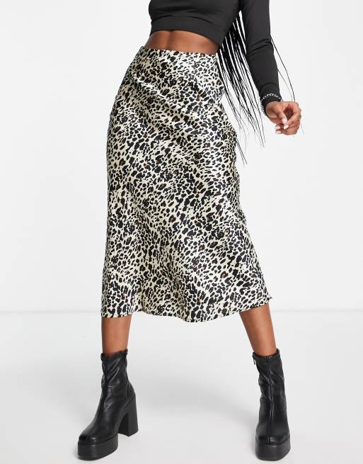Violet Romance - Gonna midi in raso con stampa leopardata