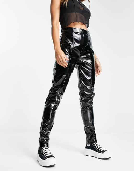 GLITTER FAUX LEATHER FITTED PANTS _ BLACK – LVIR