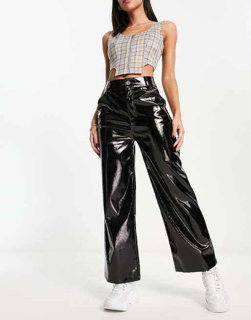 Valentina black wide leg leather trousers – adara