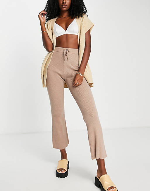 Violet Romance knitted wide leg trousers 3 piece in taupe