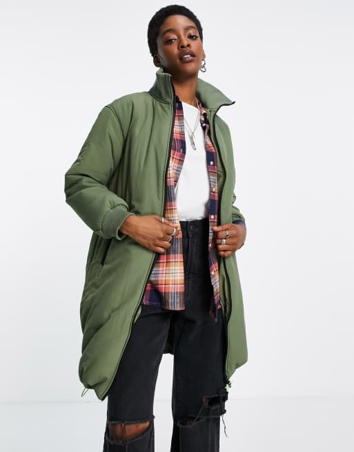 Violet Romance - Lang gewatteerd puffer jack in khaki