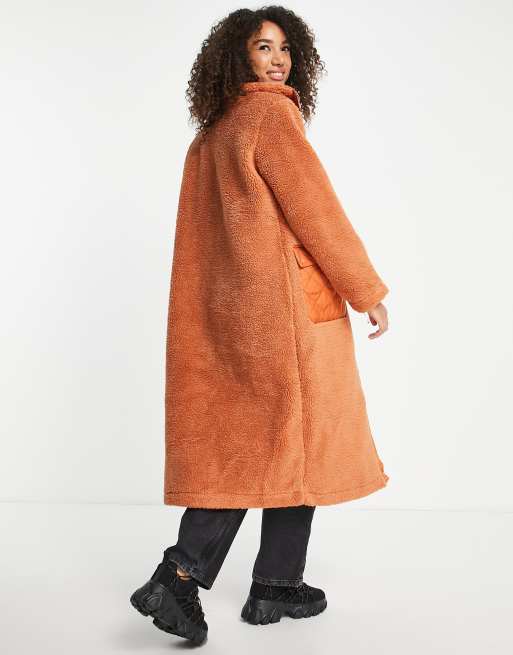 Rust faux shop fur longline coat