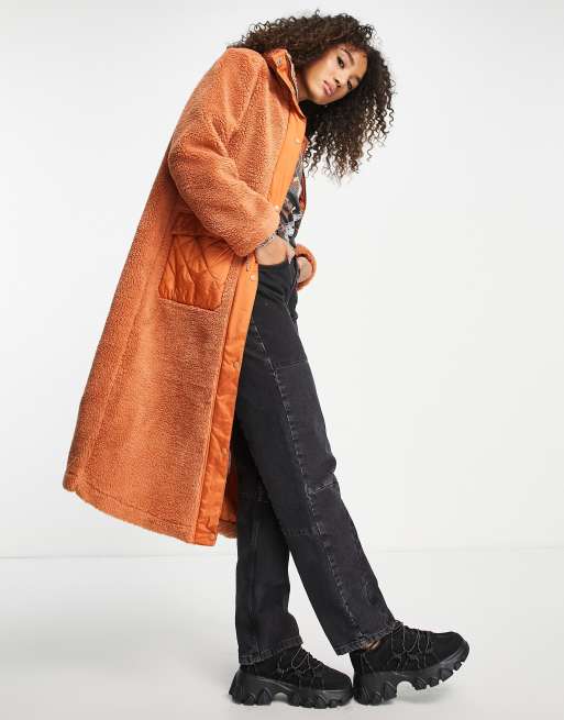 Violet Romance longline borg coat in rust