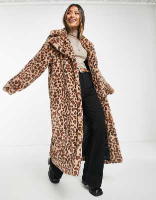 Long leopard clearance print fur coat