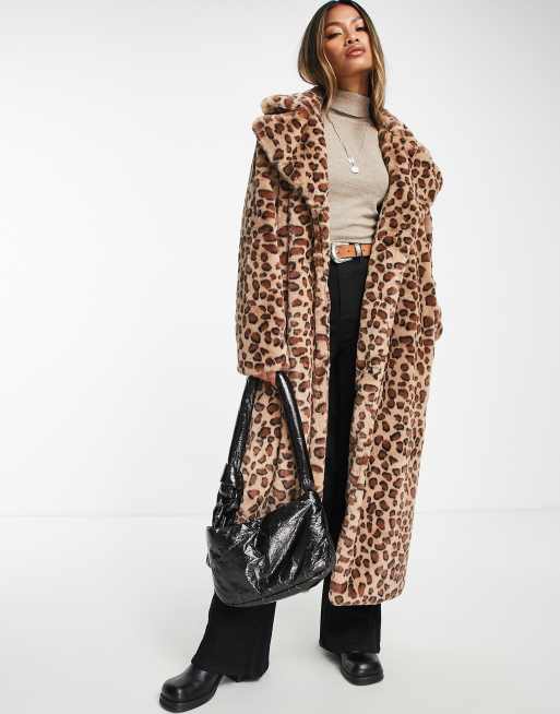 【希少】インポートロッサ♡レオパード柄エレガントロングコート　フリル　3 L Violet Romance longline faux fur coat in leopard print | ASOS
