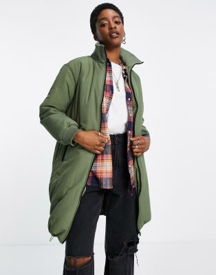 Violet Romance Longline Puffer Jacket In Khakigreen ModeSens