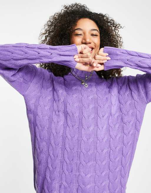 Violet Romance - Maglione oversize viola in maglia a trecce