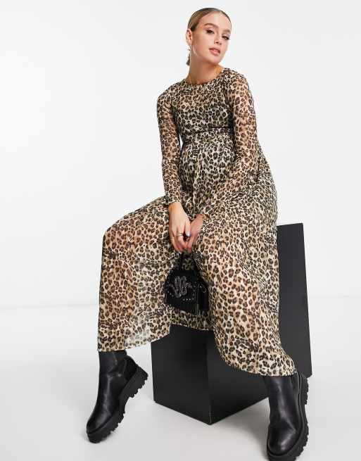 Ganni leopard mesh maxi on sale dress