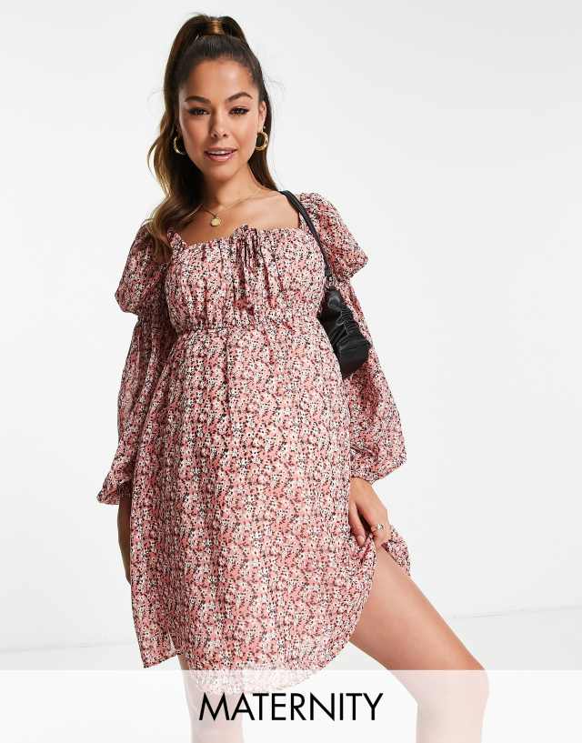 Violet Romance Maternity milkmaid mini dress in floral print