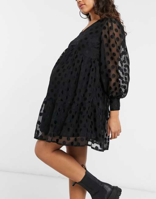 Violet Romance Maternity mini mesh smock dress in polka dot with