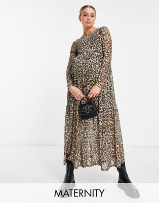 Violet Romance Maternity mesh tiered smock midi dress in leopard print - ASOS Price Checker