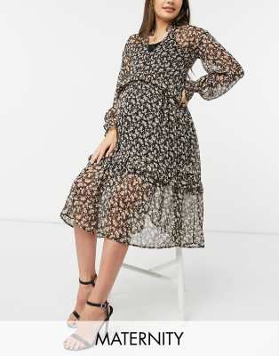 Violet Romance Maternity - Robe longueur mollet à volants et imprimé floral