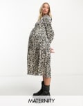 [Violet Romance Maternity] Violet Romance Maternity satin wrap midi dress in leopard print-Multi 8 Maternity LEOPARD