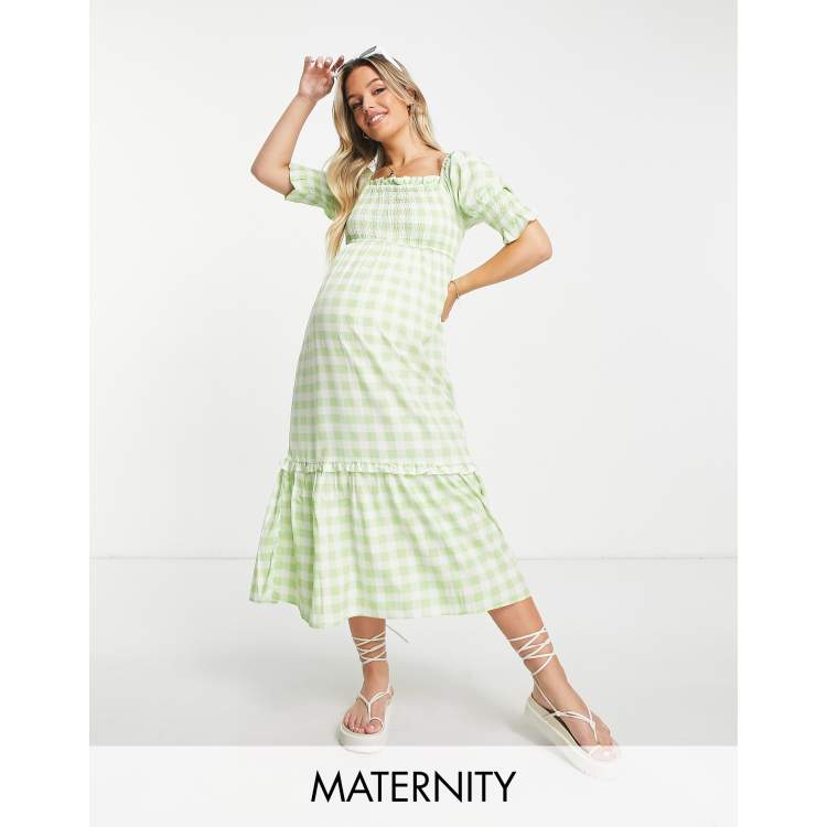 green emerald velvet dress The Lexi Gingham Maternity/Nursing Maxi Dress – Bump City main image 0