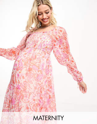 Violet Romance Maternity shirred bust tiered maxi dress in paisley - ASOS Price Checker