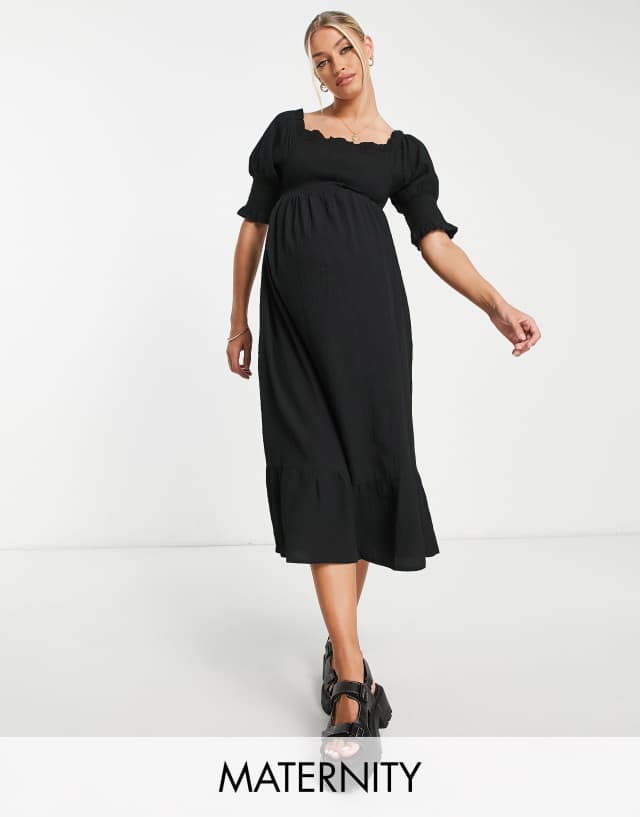 Violet Romance Maternity shirred midi dress in black