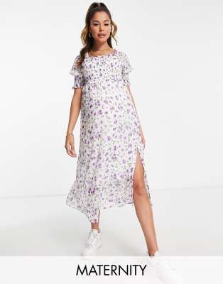 Violet Romance Maternity Violet Romance Maternity shirred midi dress in floral-Multi