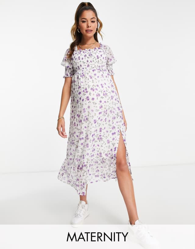 Violet Romance Maternity shirred midi dress in floral