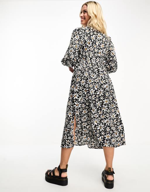 Violet Romance Maternity smock midi dress in monochrome floral print