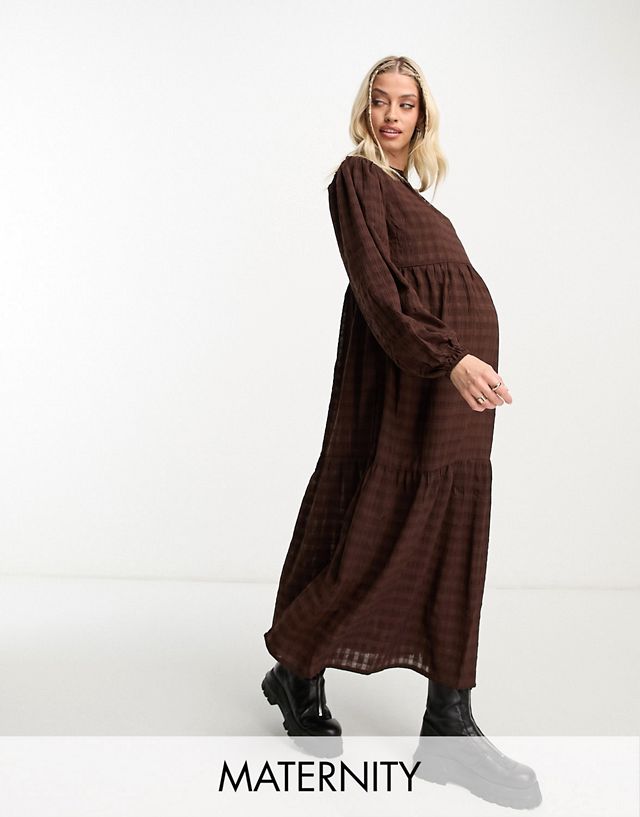 Violet Romance Maternity smock tiered midaxi dress in chocolate brown