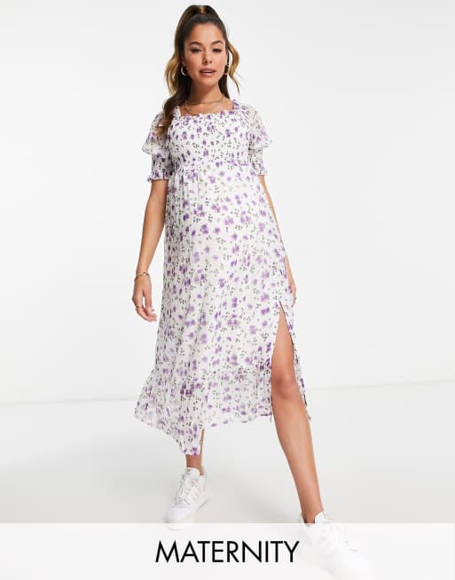 Violet Romance Maternity – Sukienka midi z marszczeniem w kwiatki