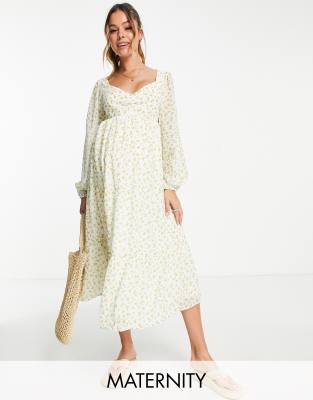 Maternity Ditsy Floral Shirred Midi Dress