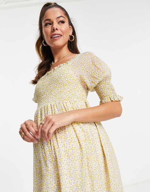 Violet Romance Maternity - Vestito midi con bustino arricciato e stampa a fiorellini, 4 di 4