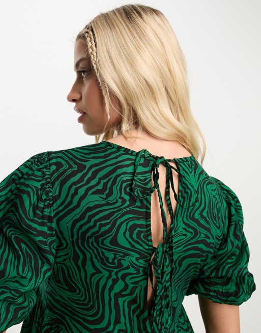 Violet Romance Maternity - Vestito midi verde con maniche a sbuffo e stampa animalier, 2 di 4